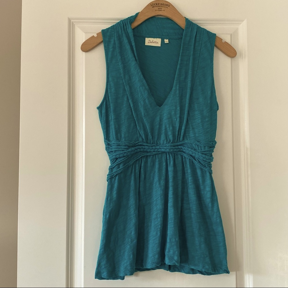 Anthropologie Deletta Babydoll V-Neck w Braided Waist Detail XS w MEASUREMENTS